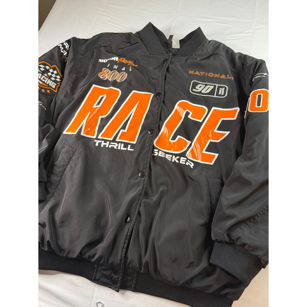 H&M Divided Mens Racing Jacket Black Orange Thrill Seeker Nascar Style Bomber M